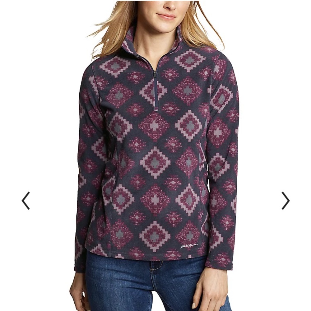 Eddie Bauer Fleece Quarter-Zip Pullover Plum Geometric Pattern